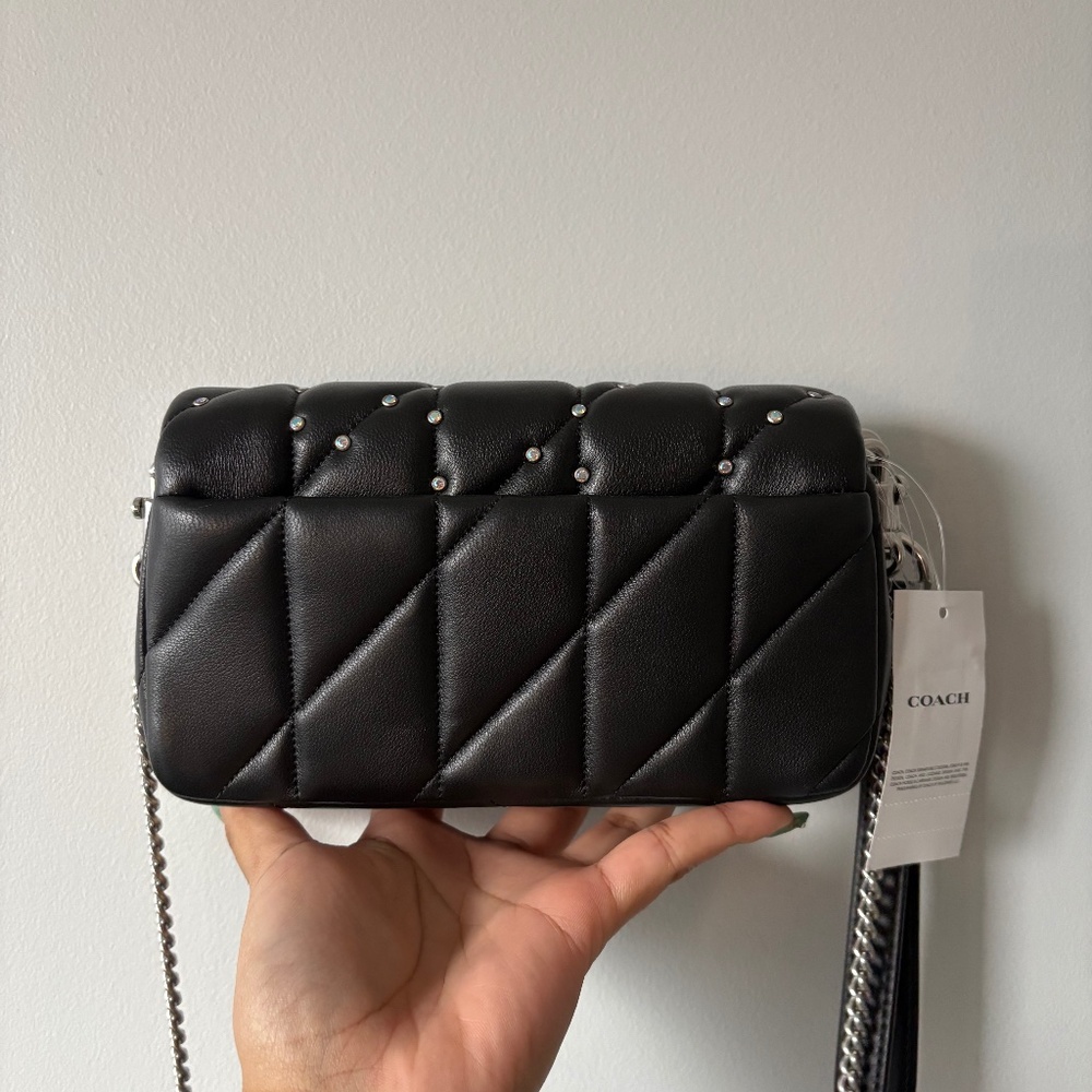 Coach Tabby Mini Crystal Rivet Quilted Leather Crossbody Wristlet - Picture 3 of 10